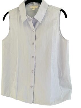 Eileen Fisher Organic Cotton Poplin Shirt XS Sleeveless Lilac Button Down